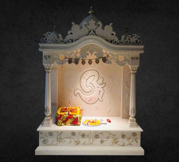 Makrana White Mor Pankh Inlay Mandir - Image 2