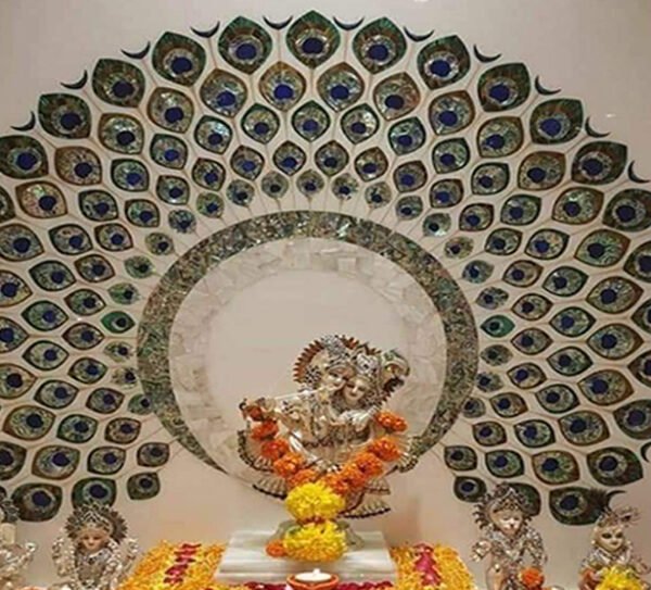 Makrana White Mor Pankh Inlay Mandir