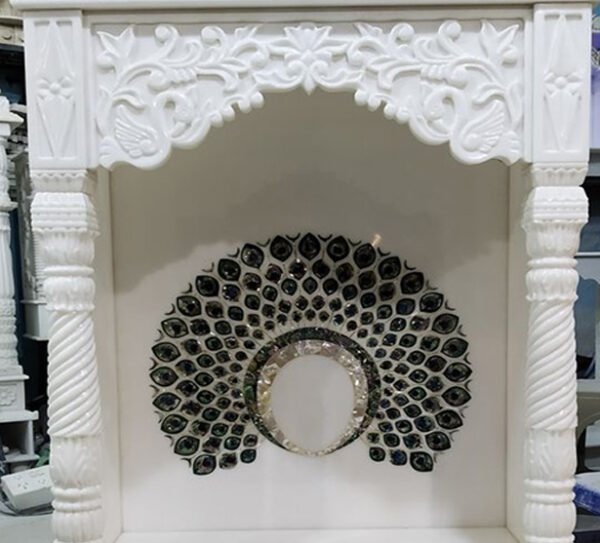 Makrana White Mor Pankh Inlay Mandir - Image 3