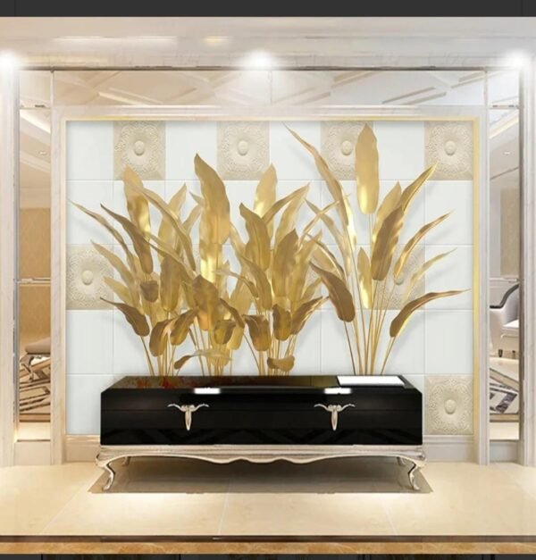 Golden Palm Leaves Mural